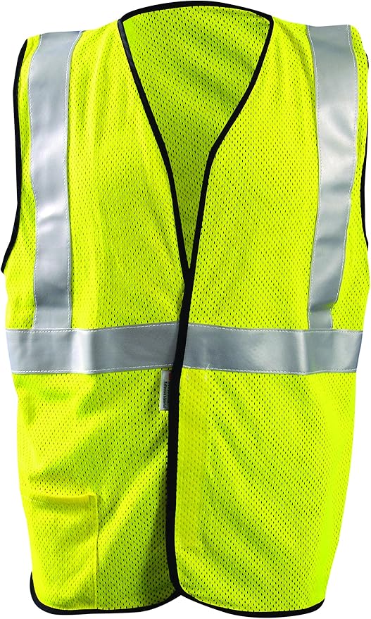 Occunomix LUX-SSGC/FR-YXL Class 2 Premium Flame Resistant Single Stripe Mesh Vest, HRC 1 Protection, X-Large, Yellow