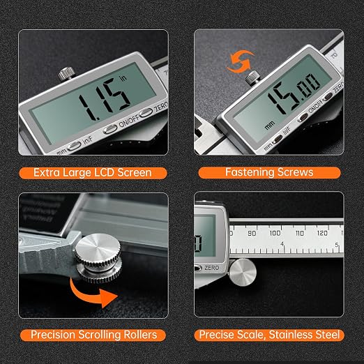 HARDELL Digital Caliper 12"/300mm, Rechargeable Stainless Steel Micrometer, Large LCD Inch/MM/Fraction, Auto-Off, Electronic Measuring Tool for Machinist Woodworking 3D Printing DIY Household