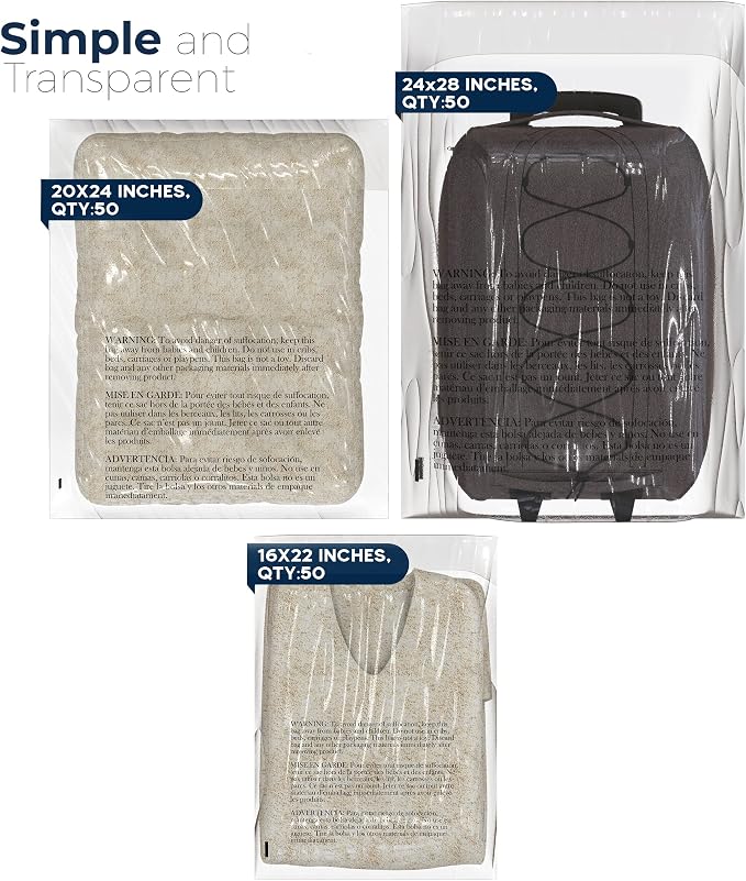 Poly Bags Suffocation Warning 150 Combo Pack 16x22 20x24 24x28 Strong Seal