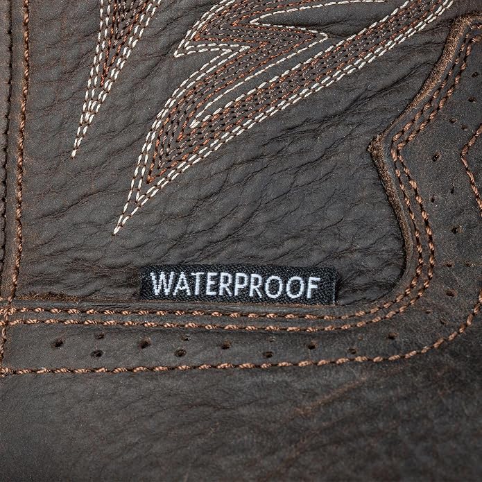 Steel Toe Work Boots for Men Cowboy Boots Square Toe Waterproof Leather Rancher Western Safety Shoes Brown