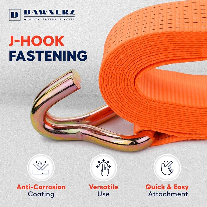 3 inch Ratchet Straps 40 ft Double Wire J Hook Tie Down - Heavy Duty Ratchet Straps 16500 Lb Breaking Strength - Trailer and Truck Tie Down