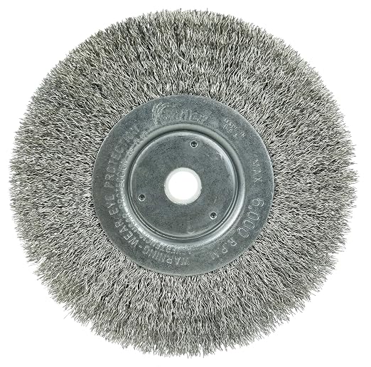 Weiler 01695 6" Narrow Face Crimped Wire Wheel, .0104" Stainless Steel Fill, 5/8"-1/2" Arbor Hole, Made in the USA