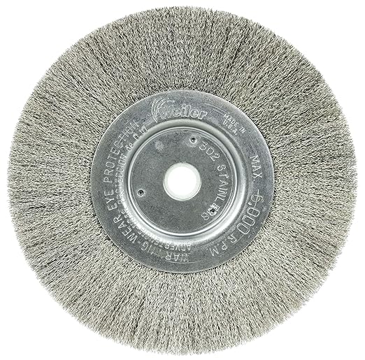 Weiler 01675 6" Narrow Face Crimped Wire Wheel, .006" Stainless Steel Fill, 5/8"-1/2" Arbor Hole, Made in the USA, 0.006 & 5/8"-1/2"