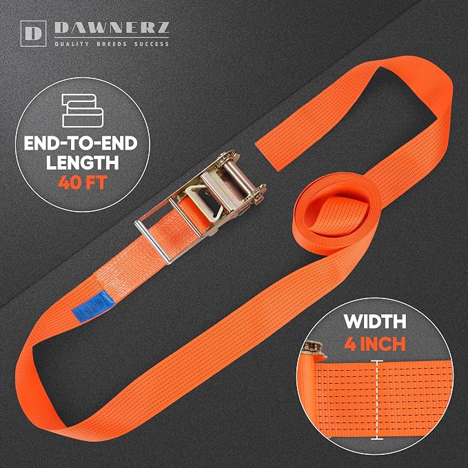 Heavy Duty 40 Ft x 4 inch Endless Ratchet Strap – 22000 Lb Breaking Strength Tie Down for Cargo, Truck, and Trailer.