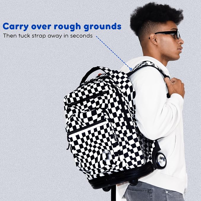J World Sundance Laptop Rolling Backpack for Girls Boys. Roller Bookbag with Wheels, 20 Inch, Demim Heart