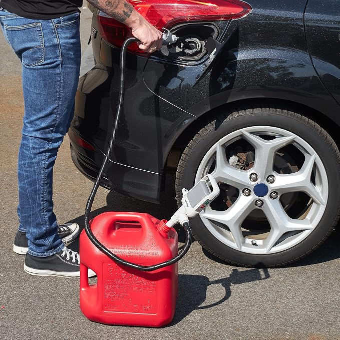 DEWAY Automatic Fuel Transfer Pump with Nozzle for Quick Flow Control & Stop, 3X More Powerful D Battery Powered, Extra Long Hose Fits All Size Cans, Portable Liquid Pump Transfers at 2.4 Gal/Minute