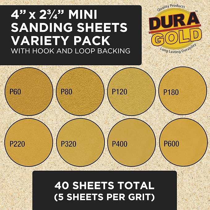 Dura-Gold 12-Piece Contoured Profile 4" Hand Sanding Block Set with 40 Sheet Hook & Loop Sandpaper Kit - Interchangeable Assorted Convex & Concave Shapes - Sand Wood Woodworking Furniture, Auto Paint