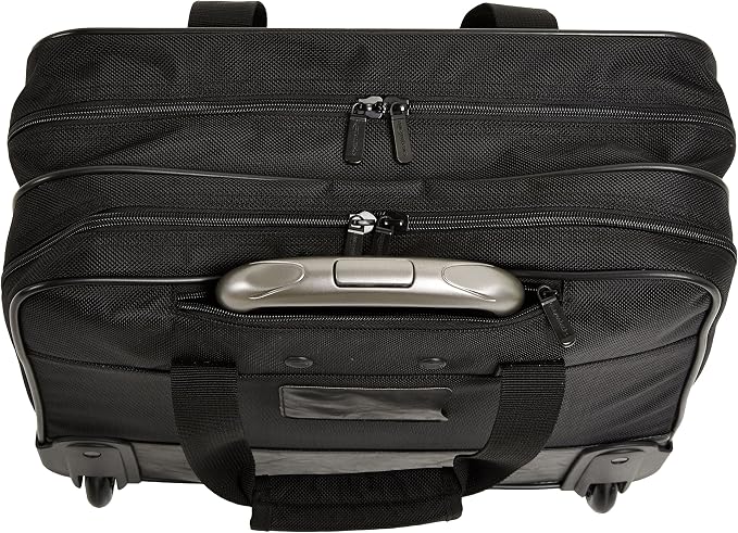 Amazon Basics 15.6" Rolling Laptop Bag for Travel and Business, Briefcase with Wheels, Adjustable Locking Handle, Black