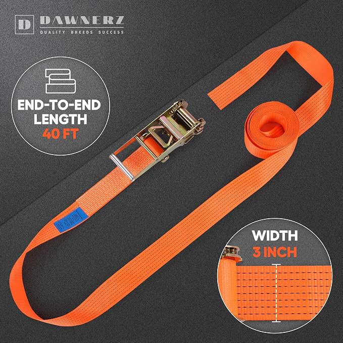 Heavy Duty Ratchet Tie Down Strap 40 Ft – Endless Cargo Strap for Trucks, Trailers – 16500 Lbs Breaking Strength