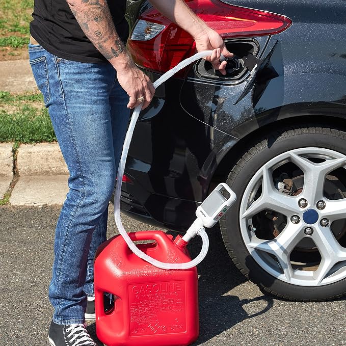 DEWAY Automatic Fuel Transfer Pump with Auto-Stop, 3X More Powerful D Battery Powered, Extra Long Hose Fits All Size Cans, Portable Liquid Pump Transfers at 2.4 Gal/Minute